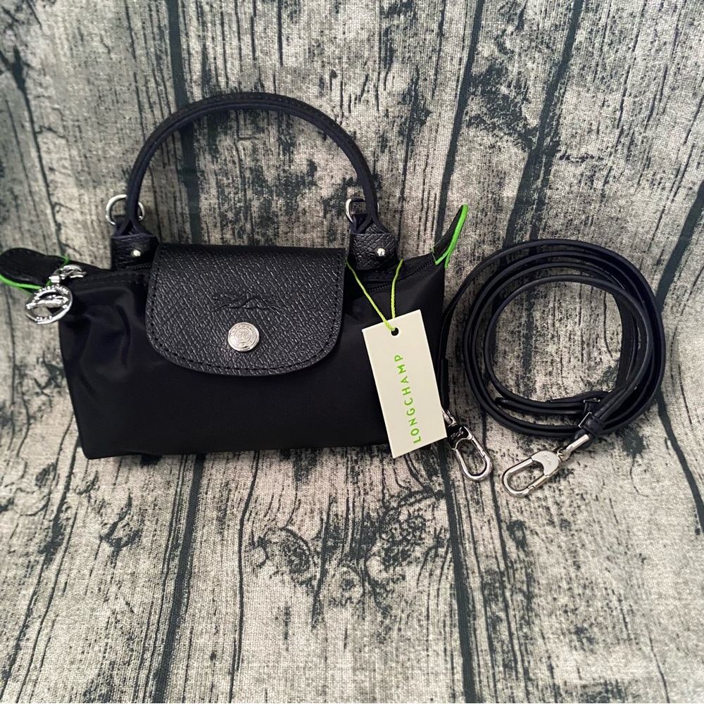 Longchamp Le Pliage Black Short Handle Mini Handbag